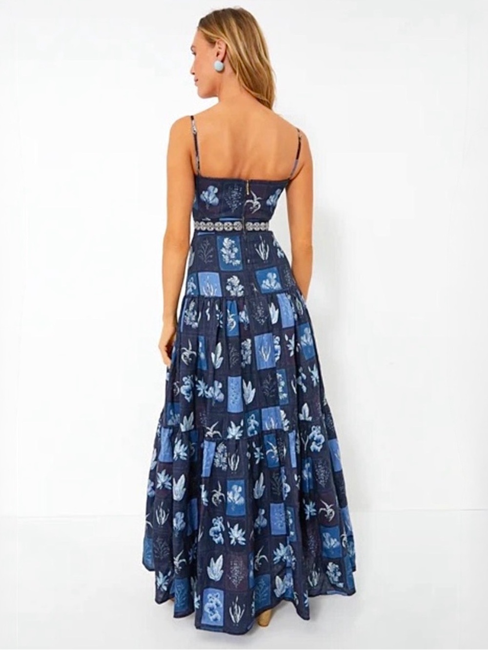 Agua by Agua Bendita Lima Algae Printed Tiered 100% Linen Maxi Dress Size M NWOT - Picture 2 of 15